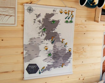 Travel Tracker UK Map wall hanging canvas picture pin display