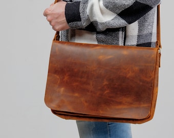 Borsa messenger per laptop in pelle da uomo fatta a mano, borsa da ufficio in pelle, borsa in pelle per MacBook, valigetta in pelle personalizzata