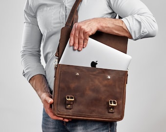 Leather messenger bag for men, Personalized briefcase, Custom shoulder bag, Leather office bag, Messenger Laptop Bag, Briefcase for men