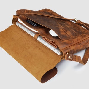 Herren-Aktentasche aus Leder, Messenger-Tasche für Laptop, Laptop-Umhängetasche, Leder-Jubiläumsgeschenk für Ehemann Bild 6