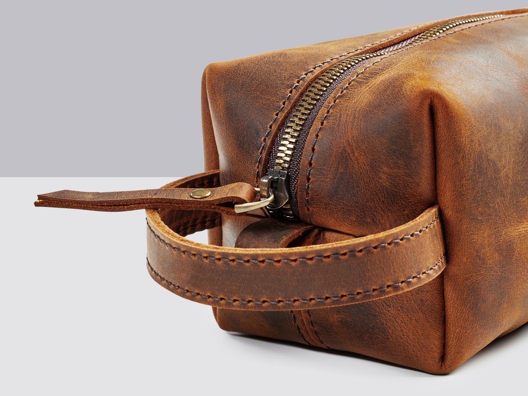 Leather Dopp Kit Bag, Mens Toiletry Bag Gift, Leather Travel Kit for