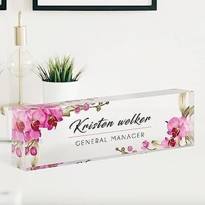 Unique Acrylic Name Plate - Custom Desk Plaque, Custom Office Name Sign, Flower Name Plate for Desk, Acrylic Name Plate
