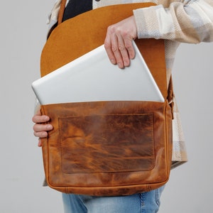 Porte-documents en cuir pour hommes, sac messager pour ordinateur portable, sac à bandoulière pour ordinateur portable, cadeau d'anniversaire en cuir pour mari image 10