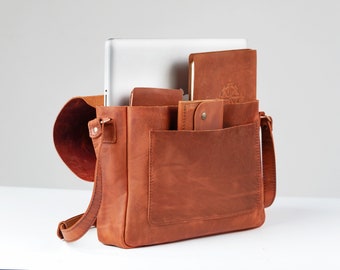 Genuine leather custom messenger bag, shoulder bag, laptop bag, briefcase, gift for men