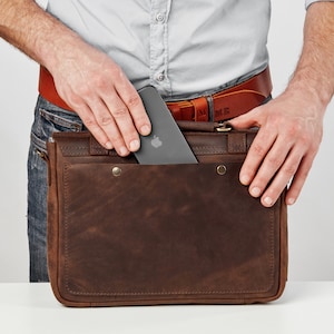 Herren Leder Aktentasche, Leder Aktentasche für Männer, Vatertag Herren Geschenk, Papa Leder Ranzen, Leder Laptoptasche Bild 3