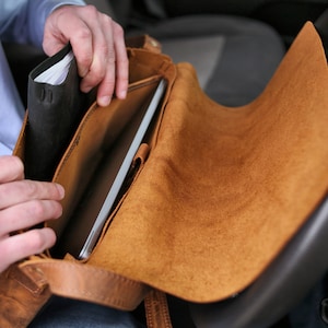 Office laptop bag for man leather briefcase, mens messenger, laptop messenger bag gift for him, graduation gift for son image 5