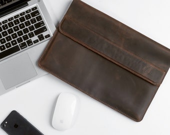 Envelop lederen tas gepersonaliseerde laptophoes, lederen cadeau voor mannen, relatiegeschenk voor hem, geschenken met logo