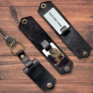 Personalised Multi-Photo Leather Keyring | Four Photo Leather Keychain Personalized Gift | Father&#39;s Day Photo Keyring Gift | Family Photos