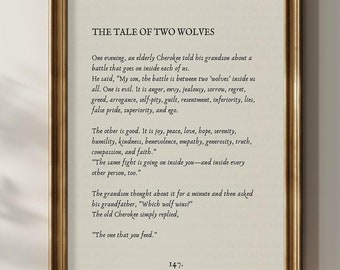 Two Wolves Cherokee Legend Print: Inspirational Quote Wall Art (Digital Download)