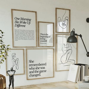 Conjunto de impresiones de empoderamiento femenino, arte mural inspirador, póster feminista, arte abstracto de líneas corporales, decoración de oficina para mujeres