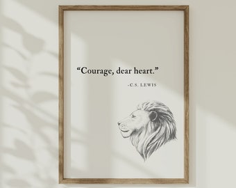 Courage Dear Heart C.S. Lewis, Book Page Wall Art, Literary Art, CS Lewis Quote, CS Lewis Wall Art,  Book Page Signs, Life Quote Print,