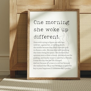 One Morning She Woke Up Different, Feminist Print, Female Empowerment, Woman line art, Feminist Wall Art, Divorce Gift