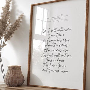 Arte mural imprimible con letras de Oceans, canción cristiana, arte mural bíblico, póster con versículos bíblicos para cristianos, arte lineal cristiano, obra de arte cristiana
