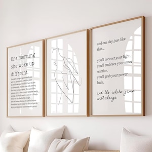 Feminist Empowerment Print Set: Woman Line Art, One Morning She Woke Up Different (Digital Download)