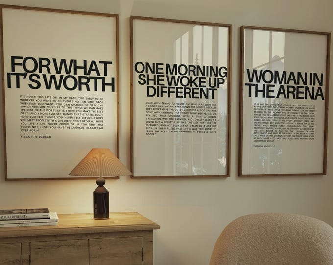 Woman Empowerment Set of 3 Prints, Fitzgerald Quote, Woman in the Arena, Inspirational Feminist Poster Wall Art, Strong Woman Office Decor