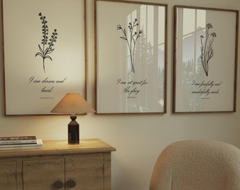 Christelijke bloemenschriftafdrukset: minimalistische botanische kunst (digitale download)
