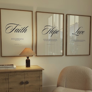 Set Of 3 Prints | Scripture Print Download | Bible Verse Wall Art | Set Of 3 Christian Wall Decor | Faith Hope Love Scripture Poster