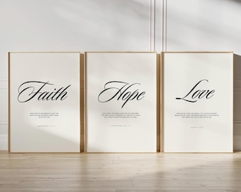 Faith Hope Love Scripture Prints: Modern Christian Wall Art (Digital Download)