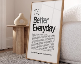Motivational Office Print: 1% Better Everyday Typography, Digital Download