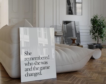 She Remembered Who She Was, Feminist Art Print, Female Empowerment, Woman line art,  Strong Women Motivational Quote, Divorce Gift for Her