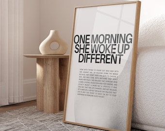 One Morning She Woke Up Different, Feminist Print, Female Empowerment, Woman line art, Feminist Wall Art, Strong Women Quote, Divorce Gift