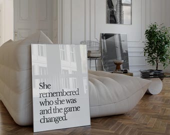 She Remembered Who She Was, Feminist Art Print, Female Empowerment, Woman line art,  Strong Women Motivational Quote, Divorce Gift for Her