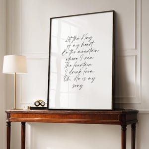 Arte mural con la letra "Rey de mi Corazón", canción cristiana, arte mural bíblico, póster con versículos bíblicos para cristianos, arte lineal cristiano, obra de arte cristiana