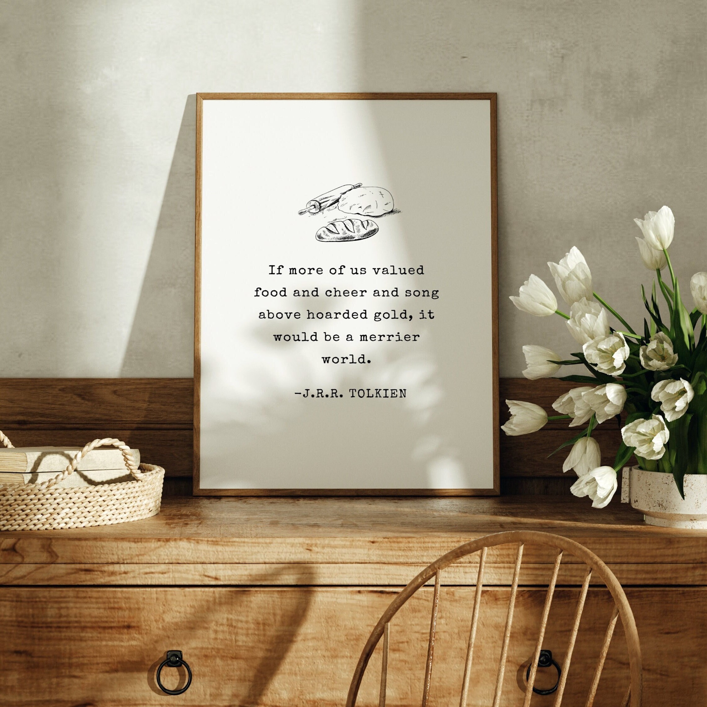 Food and Cheer Tolkien Quote Printable, Book Page Wall Art, JRR Tolkien