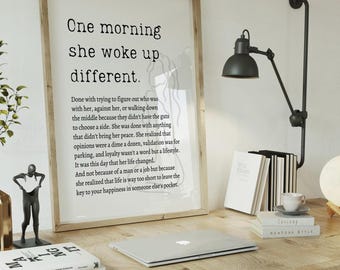 One Morning She Woke Up Different, Feminist Print, Female Empowerment, Woman line art, Feminist Wall Art, Divorce Gift
