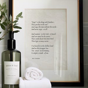 Wydruk Emily Dickinson | Plakat Emily Dickinson | Pobieranie cyfrowe | Nadzieja to rzecz z piórami | Prezenty literackie | Wydruk poezji
