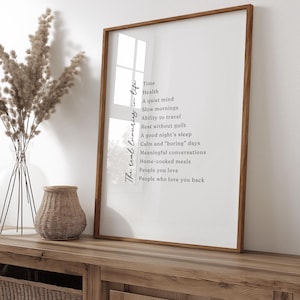 Prawdziwe luksusy w życiu motywacyjny cytat modny wydruk ścienny, pozytywny plakat z cytatem, inspirujący wydruk typograficzny | Minimalistyczny dom