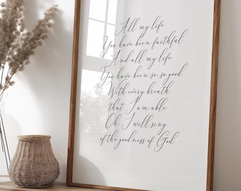 The Goodness of God songtekst kunst aan de muur, inspirerend christelijk decor, aanbiddingslied print, digitale download
