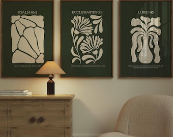 Modern Christian Bible Verse Wall Art Set of Three Neutral Scripture Prints