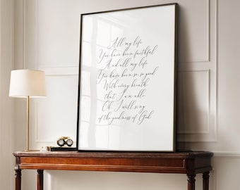 Lámina decorativa con la letra de "La bondad de Dios", decoración cristiana inspiradora, impresión de canción de adoración, descarga digital.