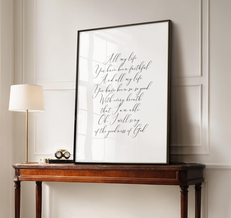 The Goodness of God songtekst kunst aan de muur, inspirerend christelijk decor, aanbiddingslied print, digitale download afbeelding 1
