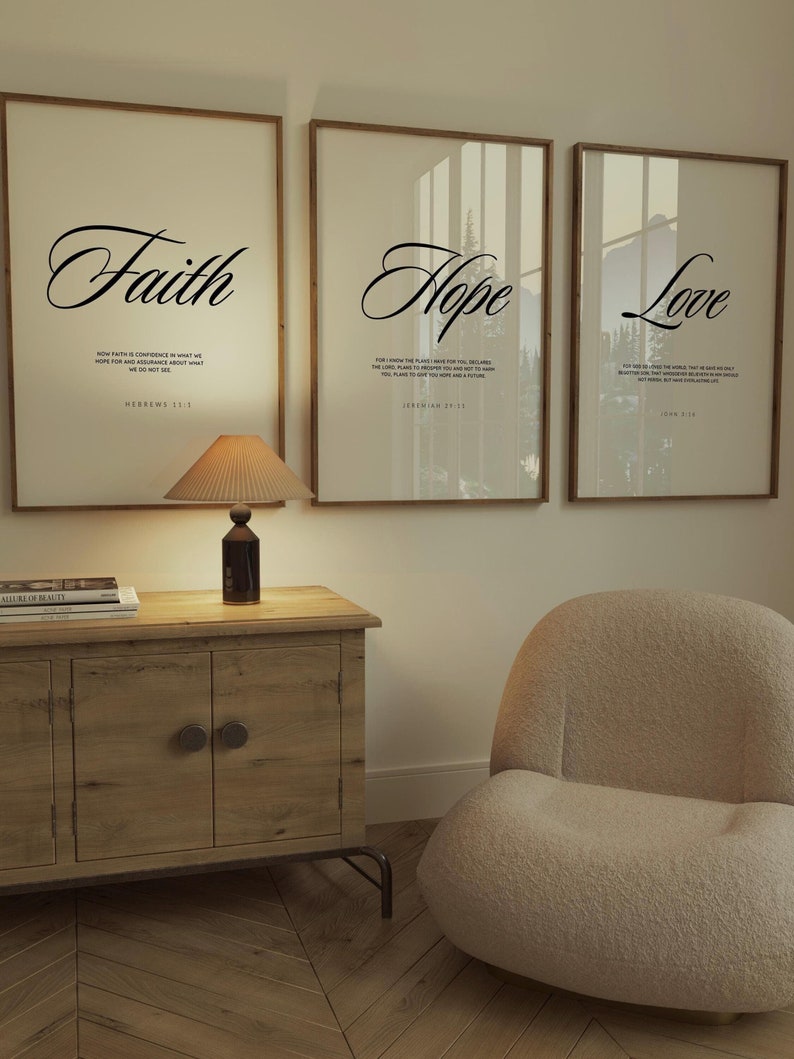 Faith Hope Love Scripture Prints: Modern Christian Wall Art (digital ...