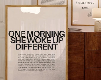 One Morning She Woke Up Different, Feminist Print, Female Empowerment, Woman line art, Feminist Wall Art, Strong Women Quote, Divorce Gift
