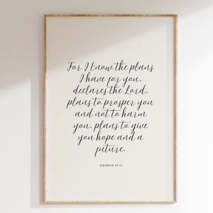 Jeremiah 29:11, Hand lettered Scripture, Modern Christian Poster, Minimal Scripture Art, Bible Verse Print, Farmhouse Christian