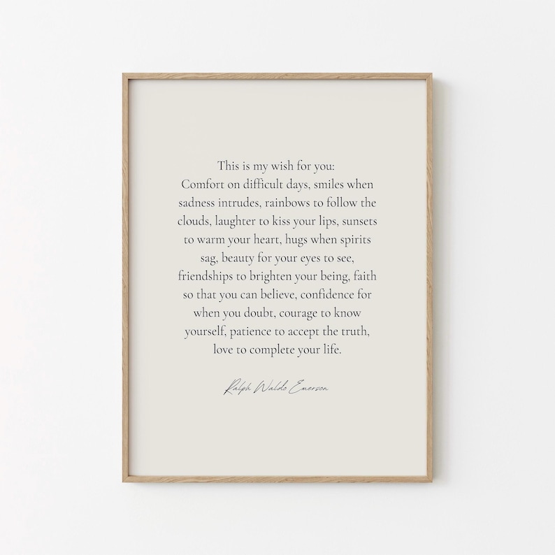 Stampa con citazione di Ralph Waldo Emerson: arte murale letteraria ispiratrice (download digitale) immagine 1