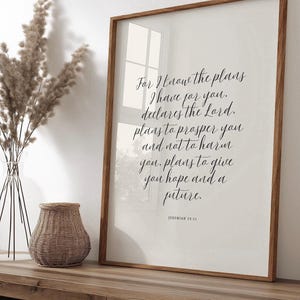 Jérémie 29:11, Écriture manuscrite, affiche chrétienne moderne, oeuvre d'art minimaliste, impression de versets bibliques, chrétien de ferme