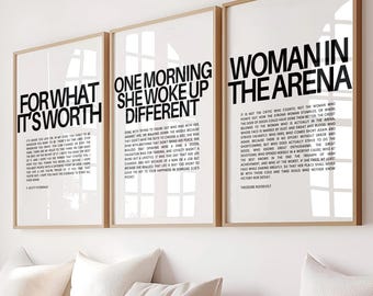 Strong Woman Quote Typography Set of 3, Feminist Wall Art, Inspirational Decor for Women, Empowerment Prints, Feminist Quotes, Modern Decor