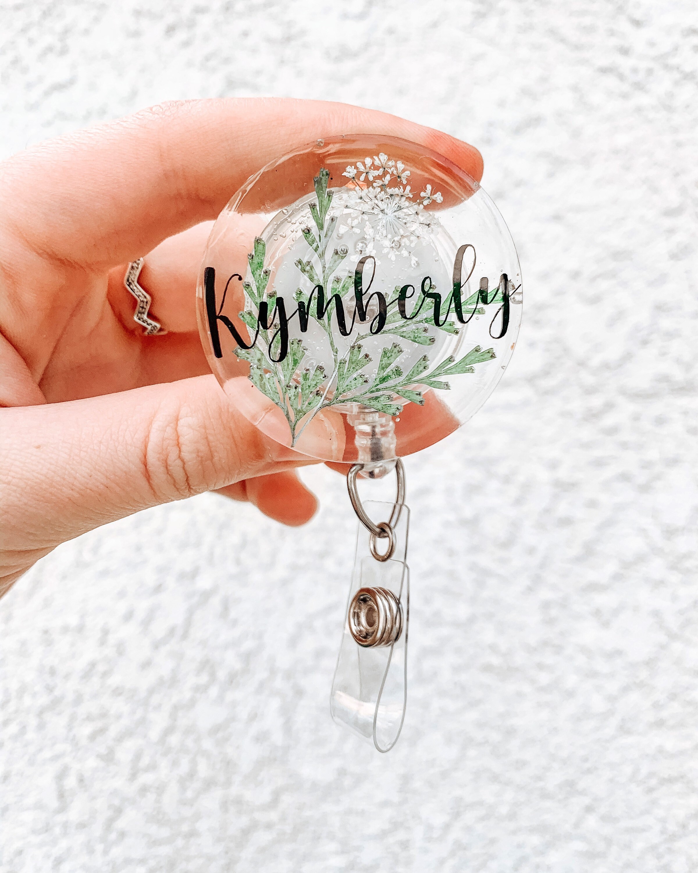 Dried leaf/flower ID badge reel