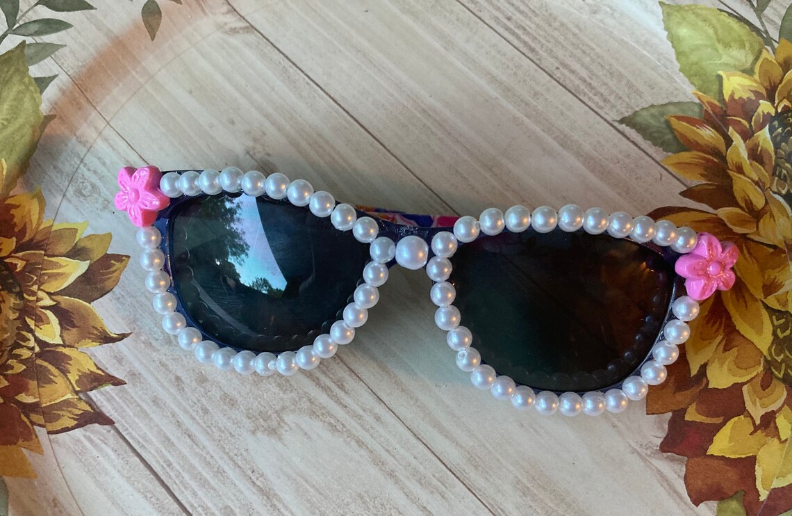 Pink Flower Pearl Sunglasses Spring Summer Beaded Etsy