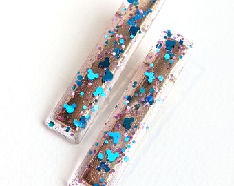 Disney Mickey inspired pair of Resin Glitter Hair barrettes pins clips color choice