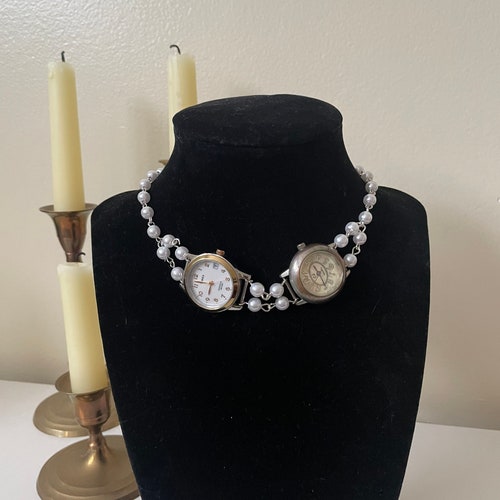 2 Watch Face Choker Necklace Vintage Eclectic Steampunk Silver Etsy