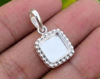 Handmade Pendant Bezel Setting, 925 Silver Pendant Blank Square Mounting