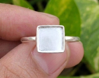 Handmade Ring Bezel Setting, 925 Sterling Silver Ring Blank Square Mounting
