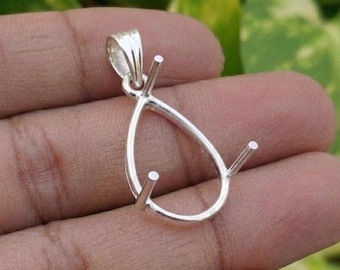 Handmade Pendant Prong Setting, 925 Silver Pendant Blank Pear Mounting