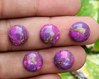 Purple Copper Turquoise Cabochon: Round Flat Back Calibrated Gemstone 4mm to 20mm