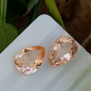 Peach Morganite Color Quartz Doublet: Pear Faceted Gemstone Lot